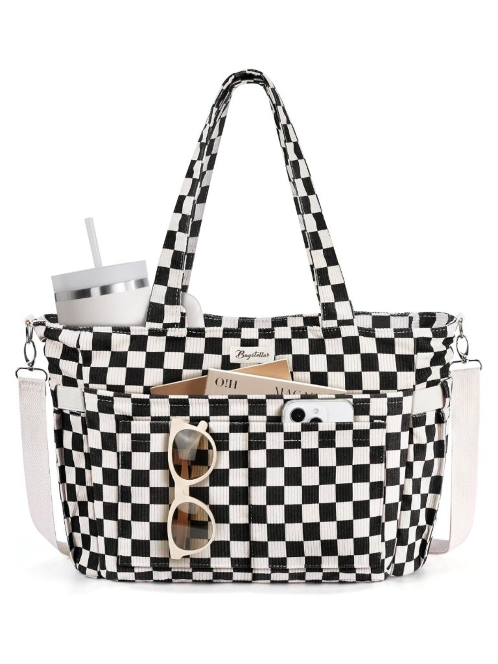 Corduroy Tote Bag 17-Pocket Laptop Work Travel Crossbody Purse